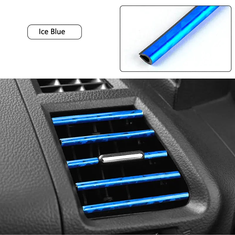 Car AC vent decorative strips, ice blue, 10 pcs, Simples Market, universal U-shaped interior grille accents