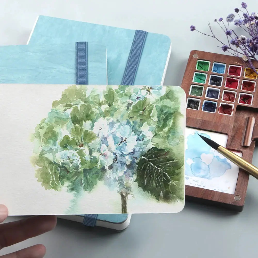 Potentate blue watercolor journal drawing notebook; 2-piece set with 100% cotton 300gsm cold-press paper.