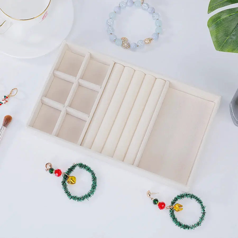 1 Piece Flocking Jewelry Box And Tray Beige Necklace Jewelry Organizer Gift Box 21.3 x 12.5 x 2.5 cm