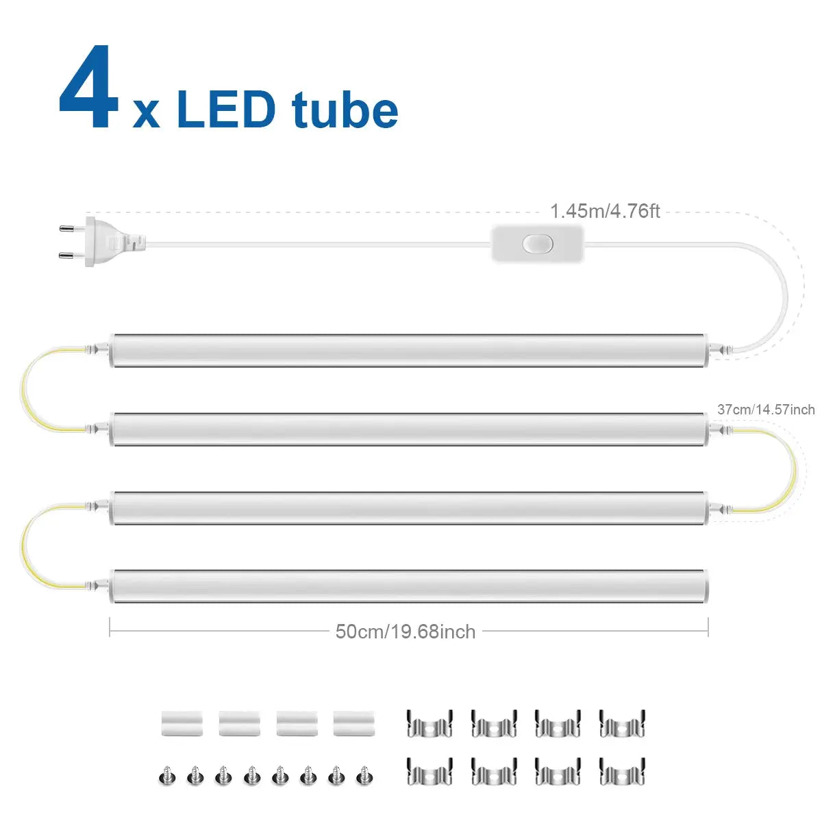 Simples Market 4x 50cm LED T5 wall lamp tubes with EU plug and mounting hardware