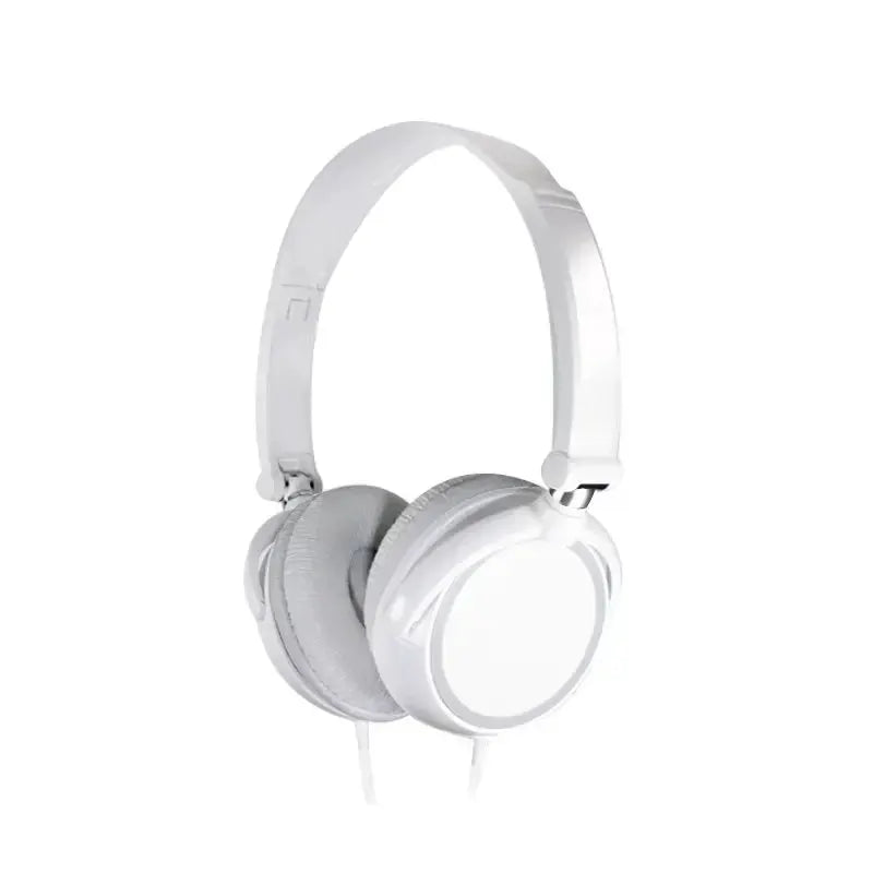 Wired white over-ear headphones with 3.5mm jack, foldable design and built-in microphone