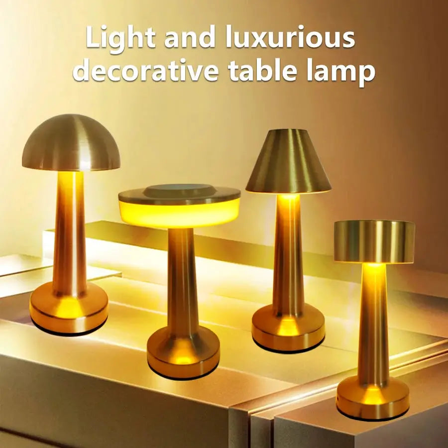 Brass LED table lamps set of 4 with metal touch controls and warm desktop glow.