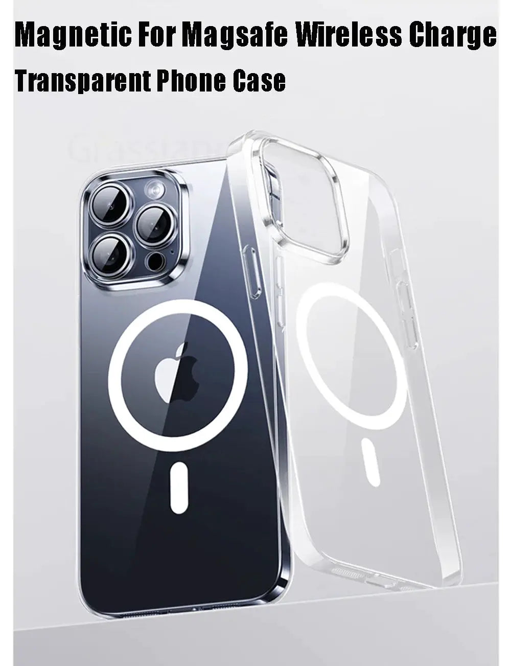 Transparent MagSafe wireless charging case for iPhone with clear back
