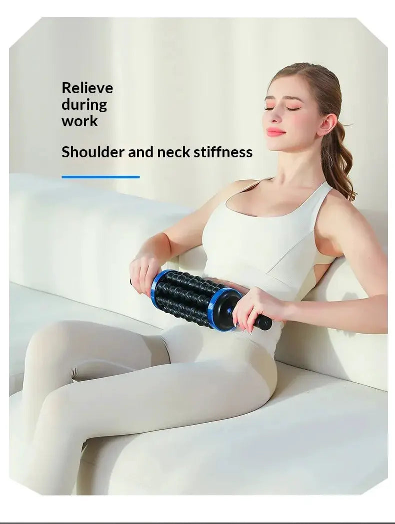Simples Market rechargeable rolling percussion massager with 72 points, black roller with blue accents for back