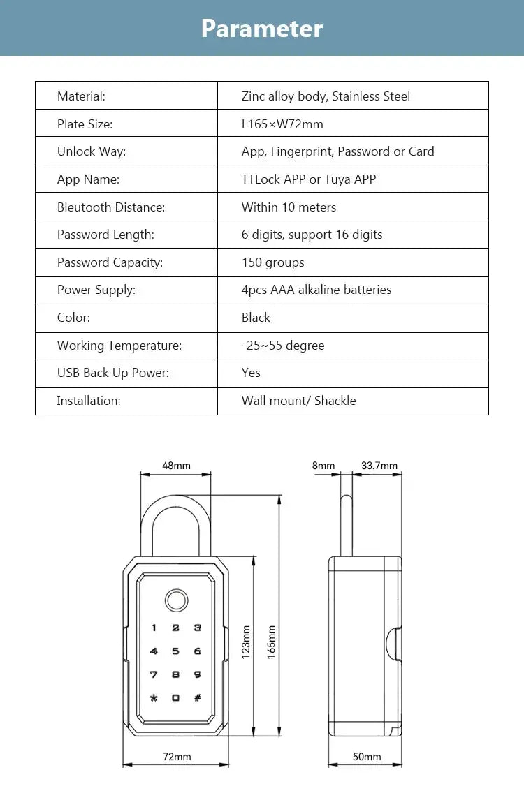 Simples Market YRHAND TTlock smart lock box with black zinc alloy body and keypad and shackle