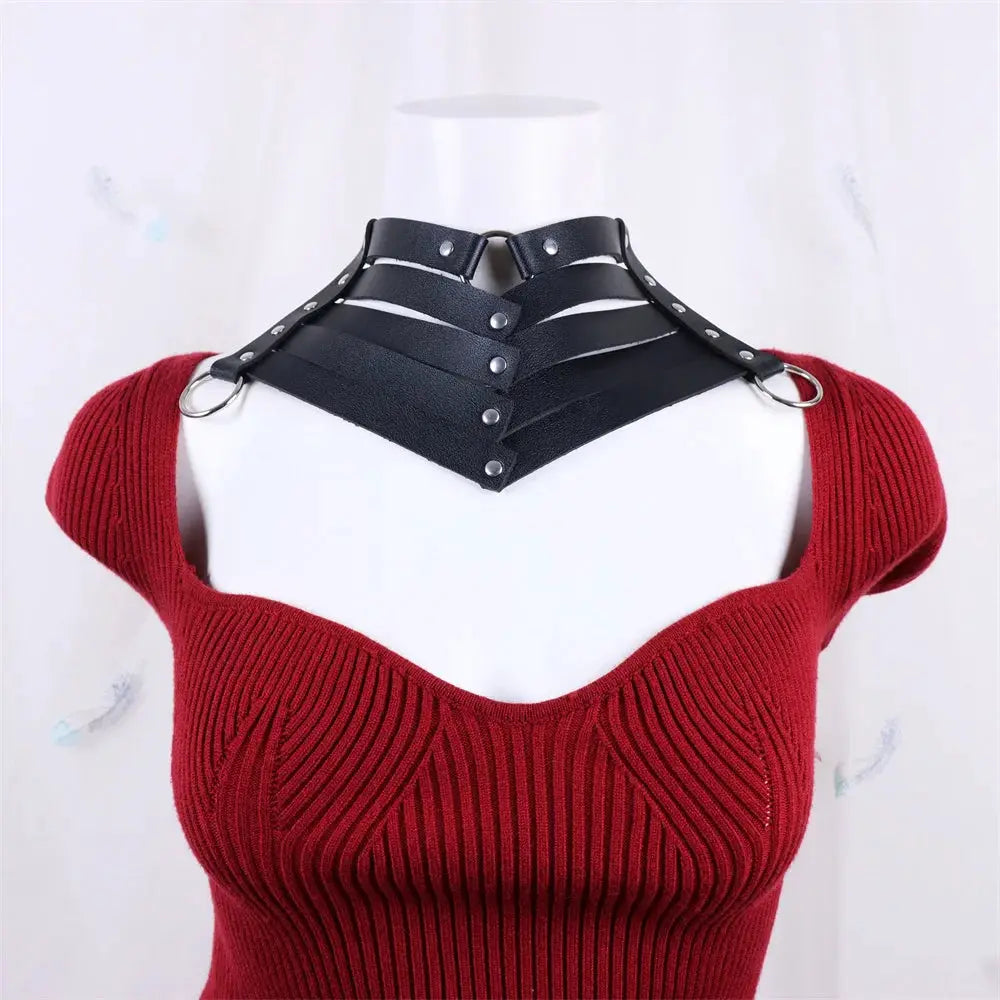 NoirVibe Gothic Leather Choker Necklace With Riveted Straps And Buckle Closure Harajuku Punk Style For Women