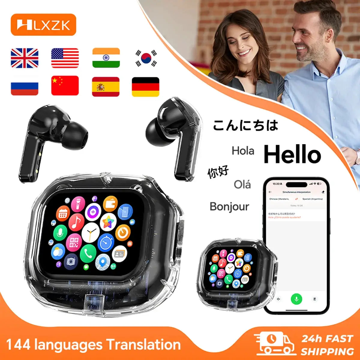 NovaSound Wireless Bluetooth Headphones RealTime Translation 144 Languages For Business Travel With Touch Control