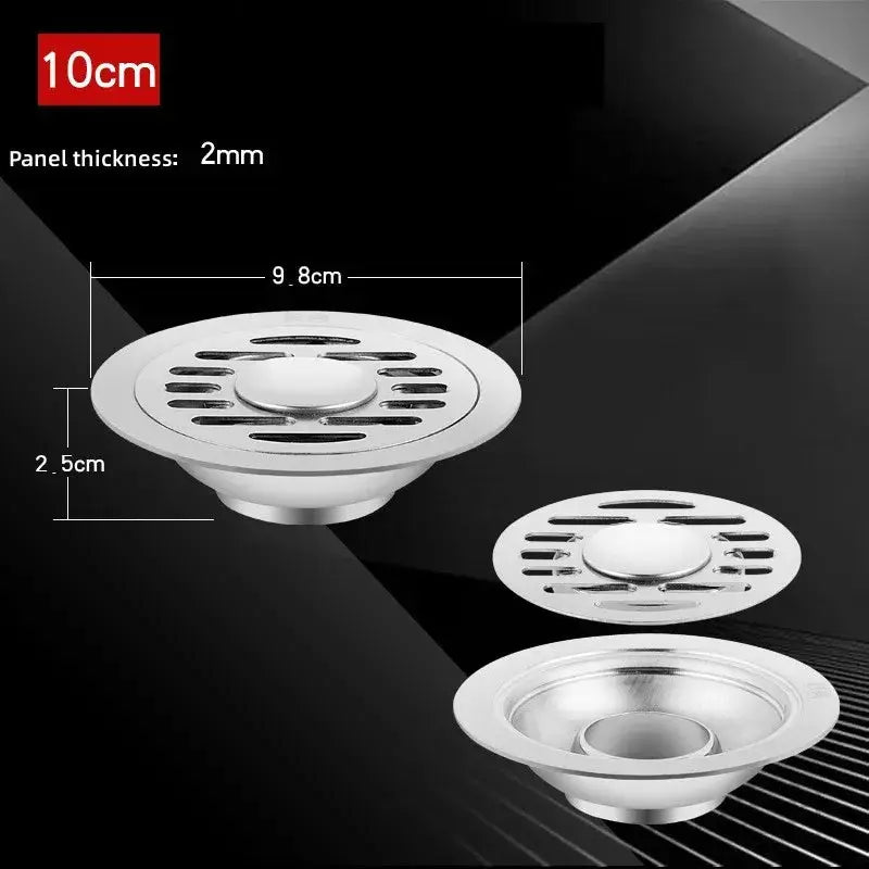 Stainless steel floor drain set with hair catcher, 3 pieces, Simples Market bathroom hardware, 9.8 cm diameter