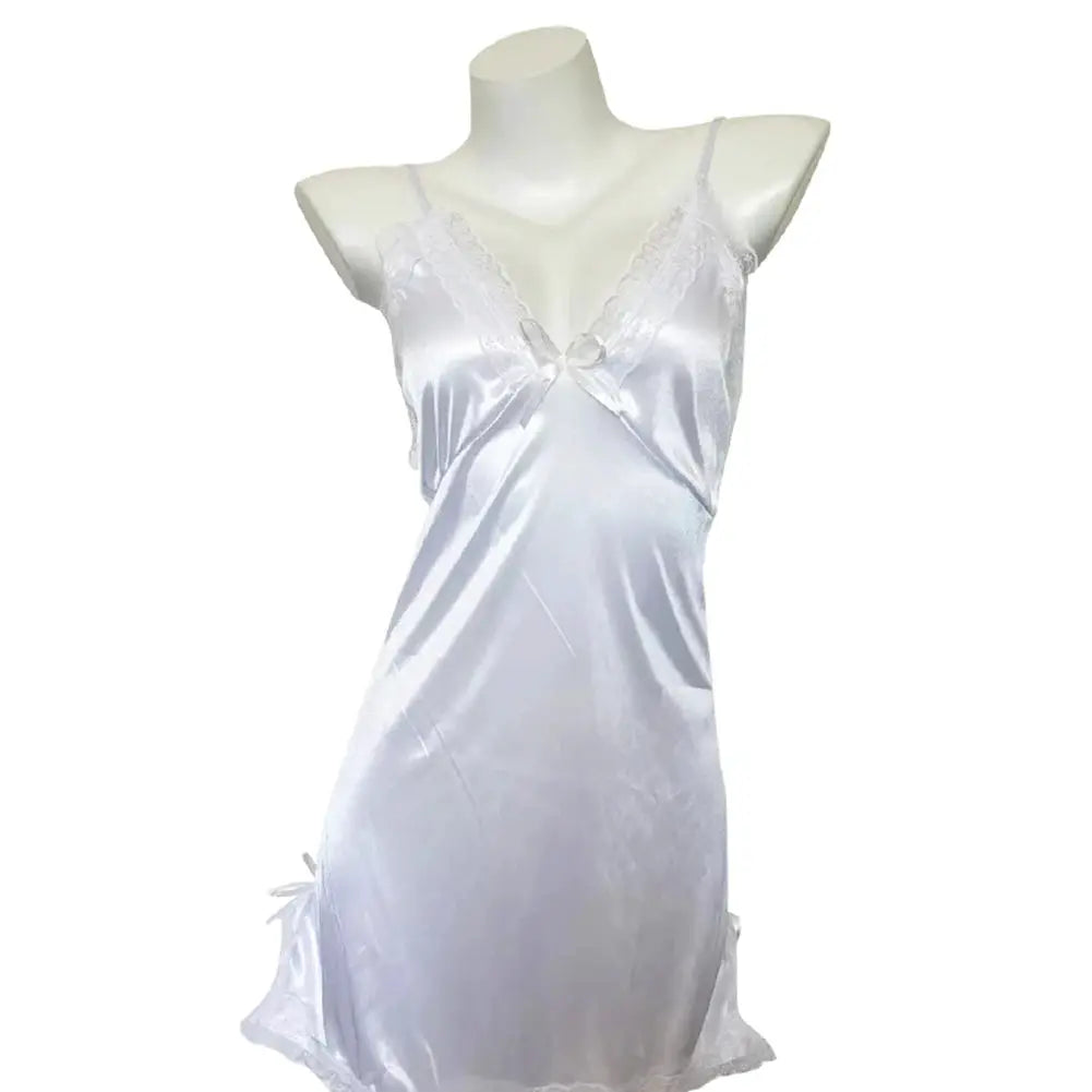 LunaLuxe Satin Nightdress Backless Design Suspender Lingerie Lace Slit Bow Short Nightwear For Intimate Sleepwear