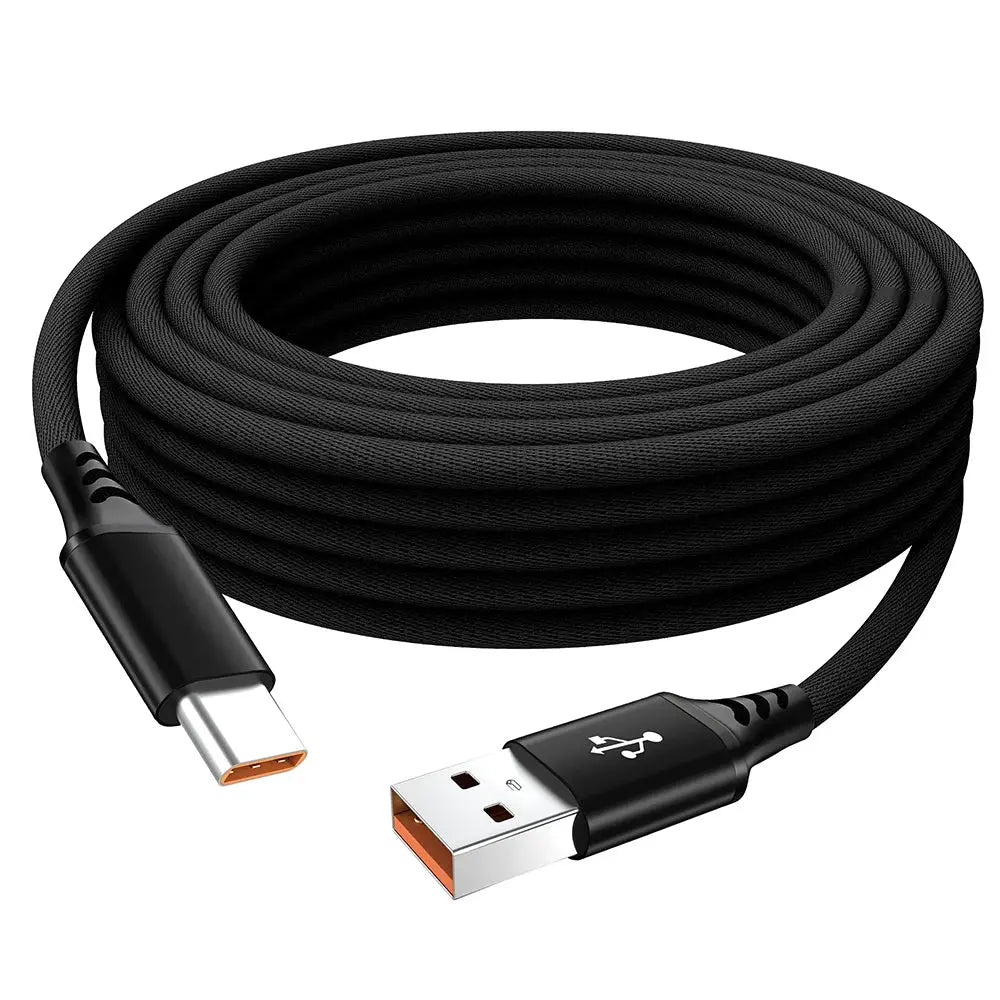 USB-C to USB-A braided charging cable, Simples Market, black with orange USB-A connector, 5A fast charge