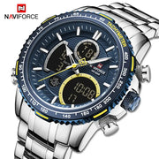 NAVIFORCE men's chronograph watch with blue dial and stainless steel band