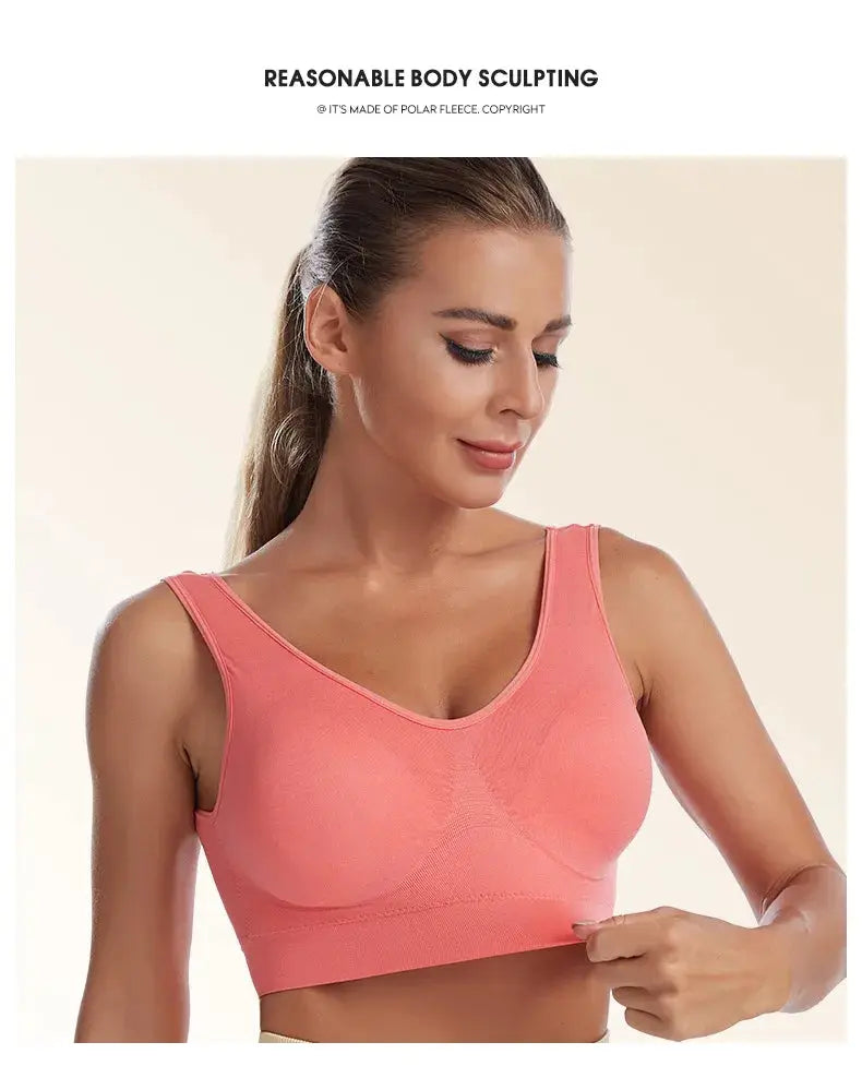 S-7XL plus-size thin non-underwire bra, coral pink, Simples Market seamless wireless bralette