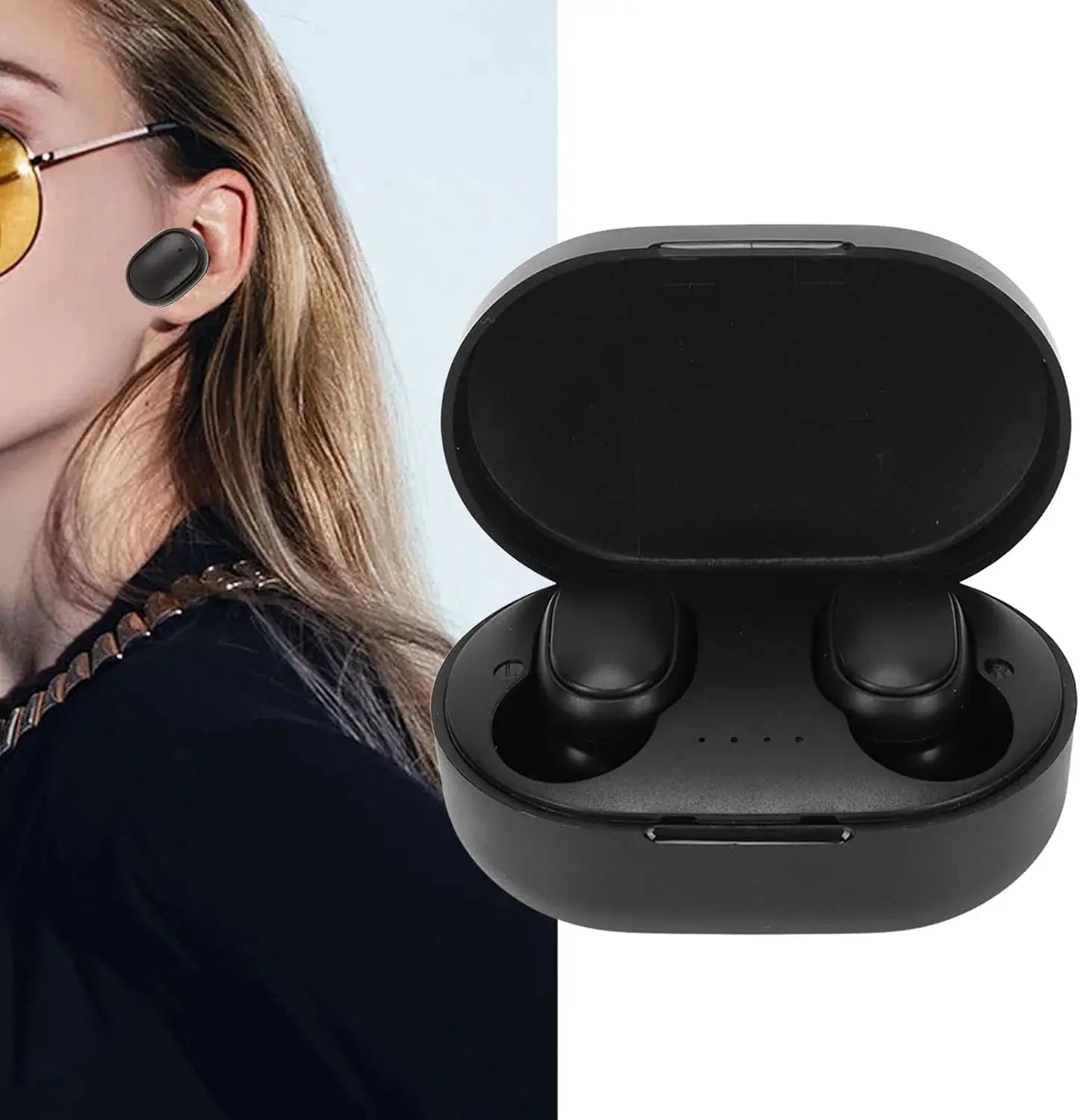 A6S wireless Bluetooth earphones with charging case, black in-ear earbuds, touch control