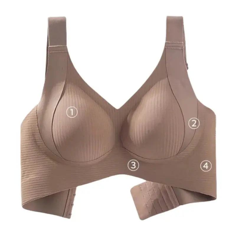 Push-up bra nude beige, non-wire padded, seamless with wide straps, plus size M-4XL