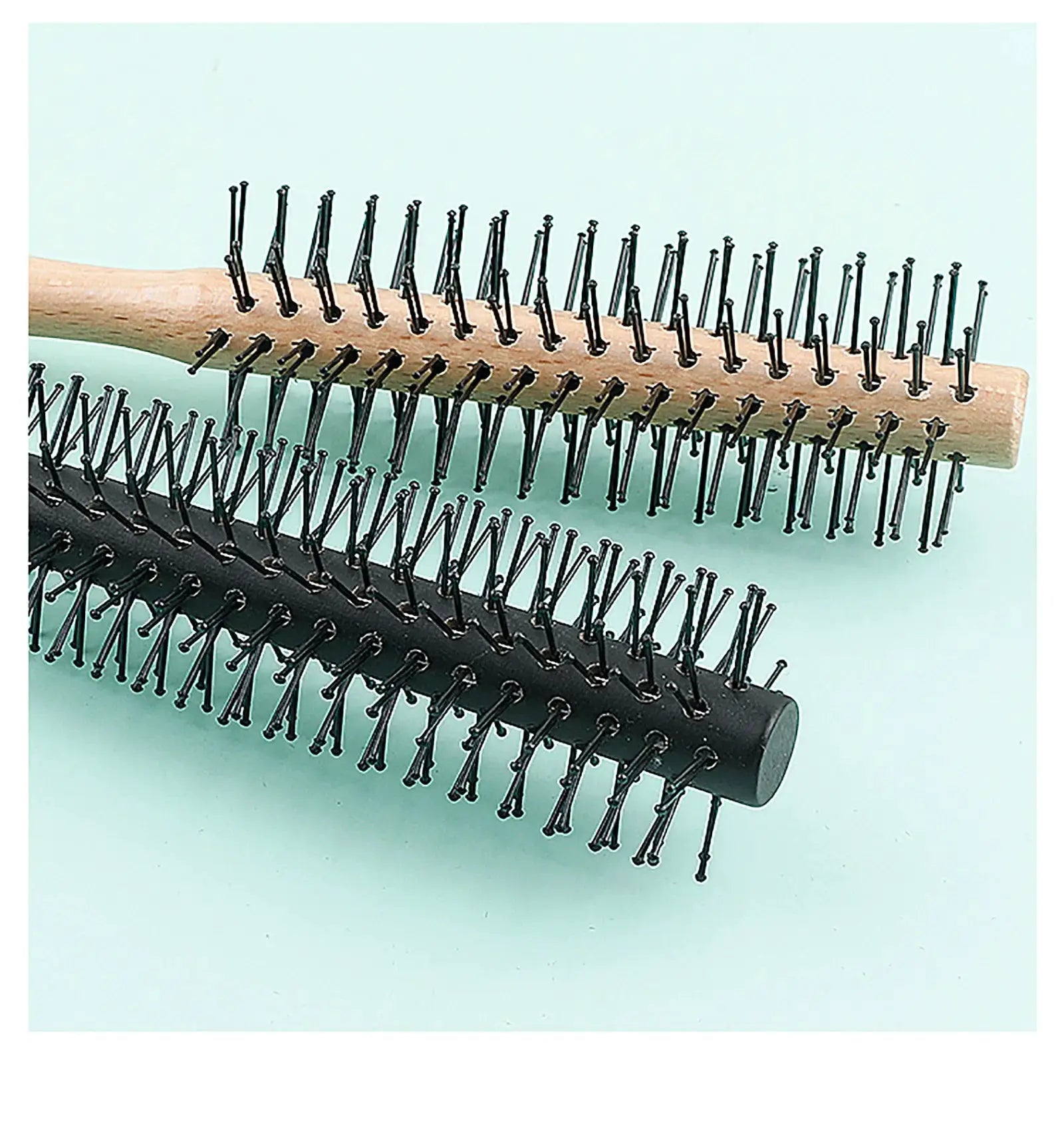 Simples Market wooden-handle nylon-teeth circular hair brush set (3) for men and women, versatile root-styling tools