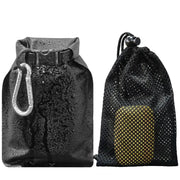 Soap Bar Case 2-pack by Simples Market – waterproof travel case with carabiner and black mesh pouch showing yellow soap