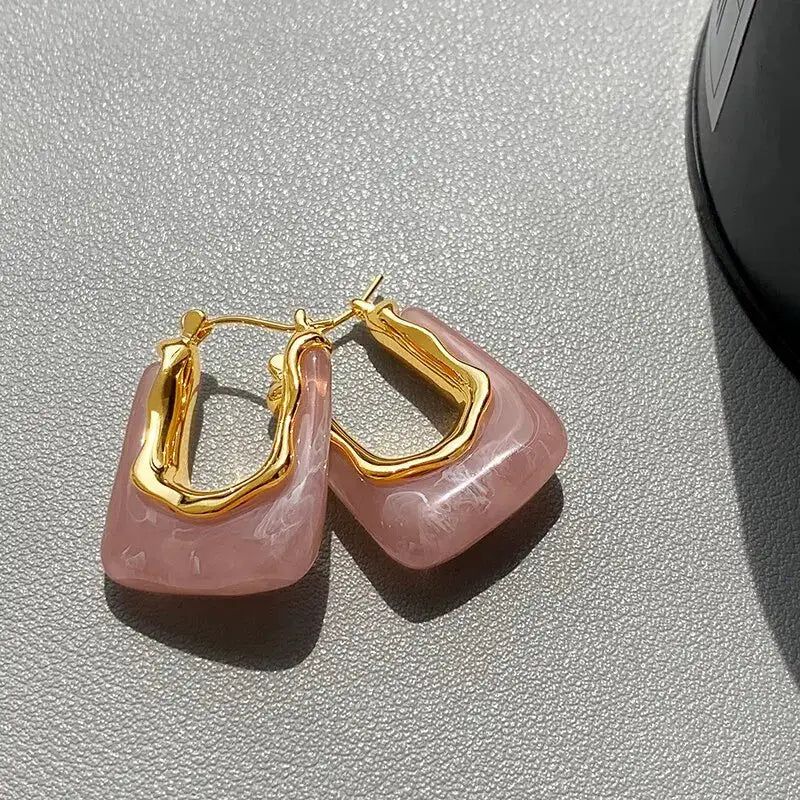Green Pink Transparent Resin Geometric Irregular Stud Earrings For Women Fashion Jewelry Party 2023 Trend - Simples Market