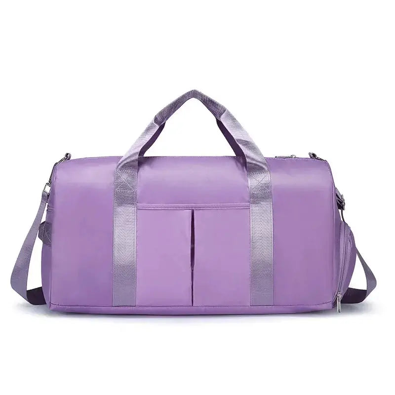 Simples Market fitness duffel bag, lavender purple with gray handles, dry-wet separated, waterproof, large-capacity.
