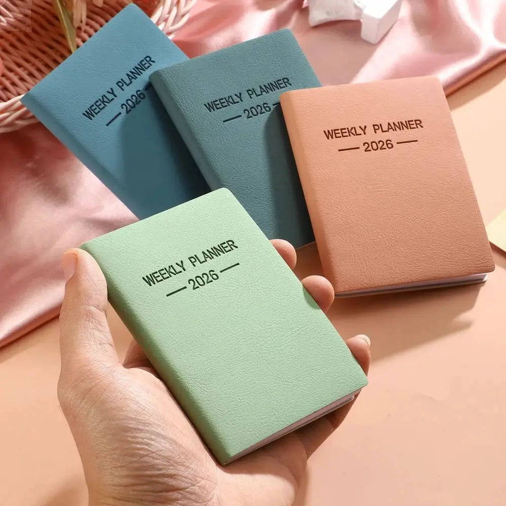 4 Morandi PU weekly planners A7 2026 with 64 sheets (128 pages) in mint blue teal and peach
