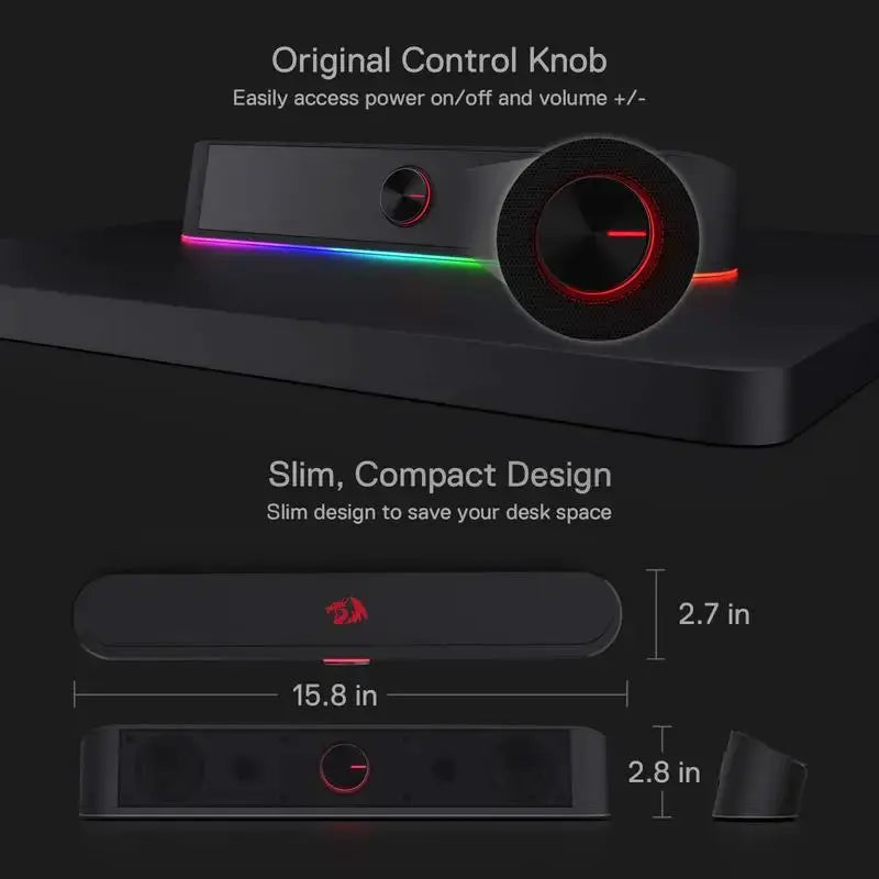 Redragon GS560 Adiemus RGB USB desktop soundbar, 2.0 channel with dynamic RGB lighting bar