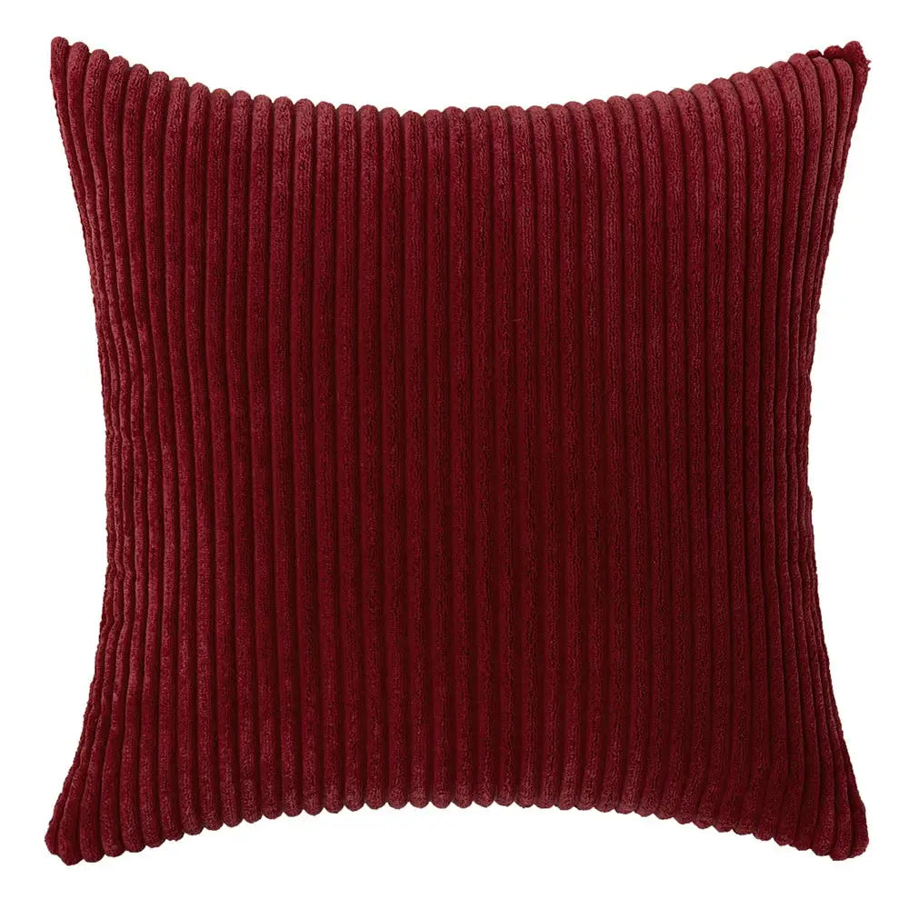 Pillow cover in soft corduroy burgundy with vertical ridges for couch or bed