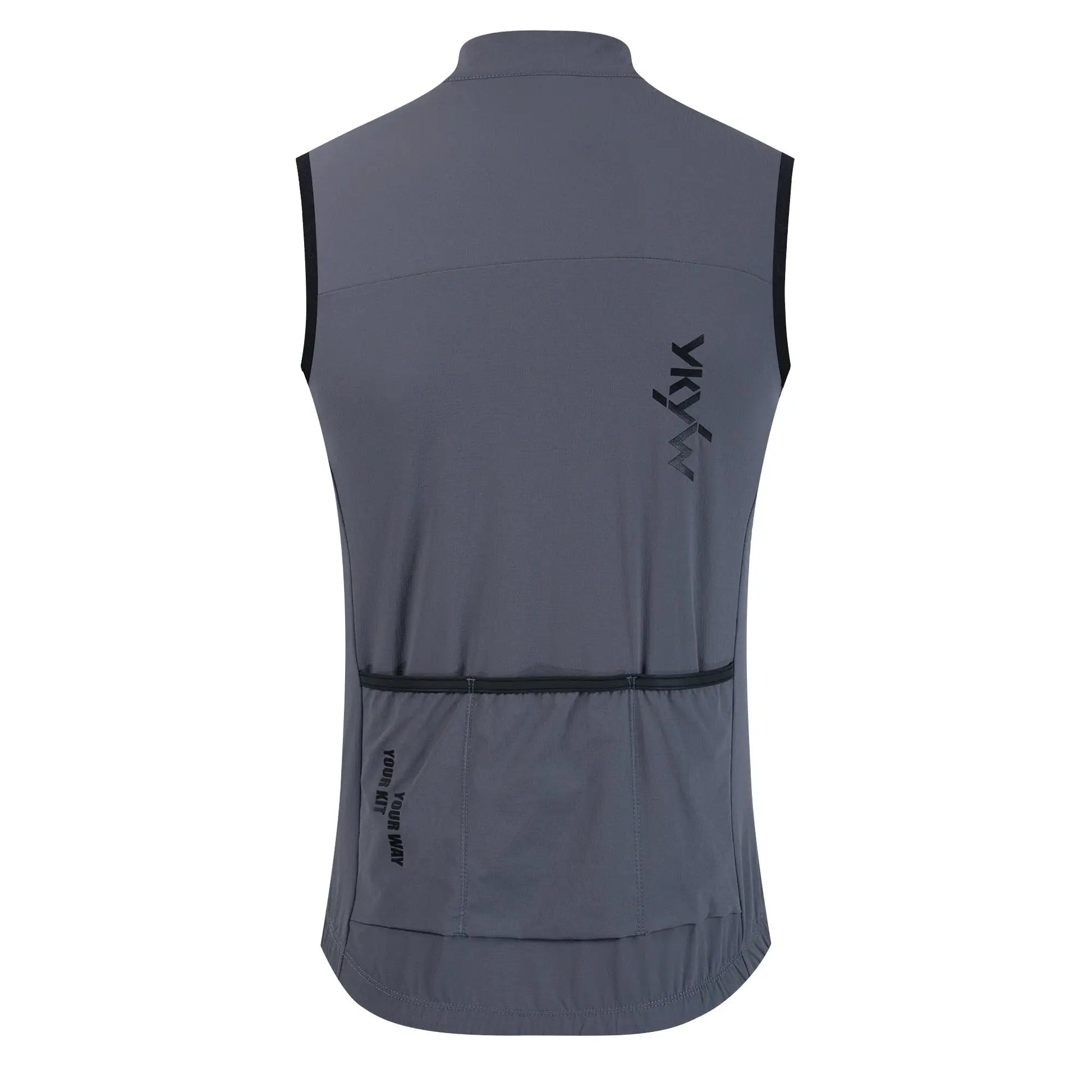 YKYWBIKE men’s grey sleeveless cycling vest with windproof fleece, back view