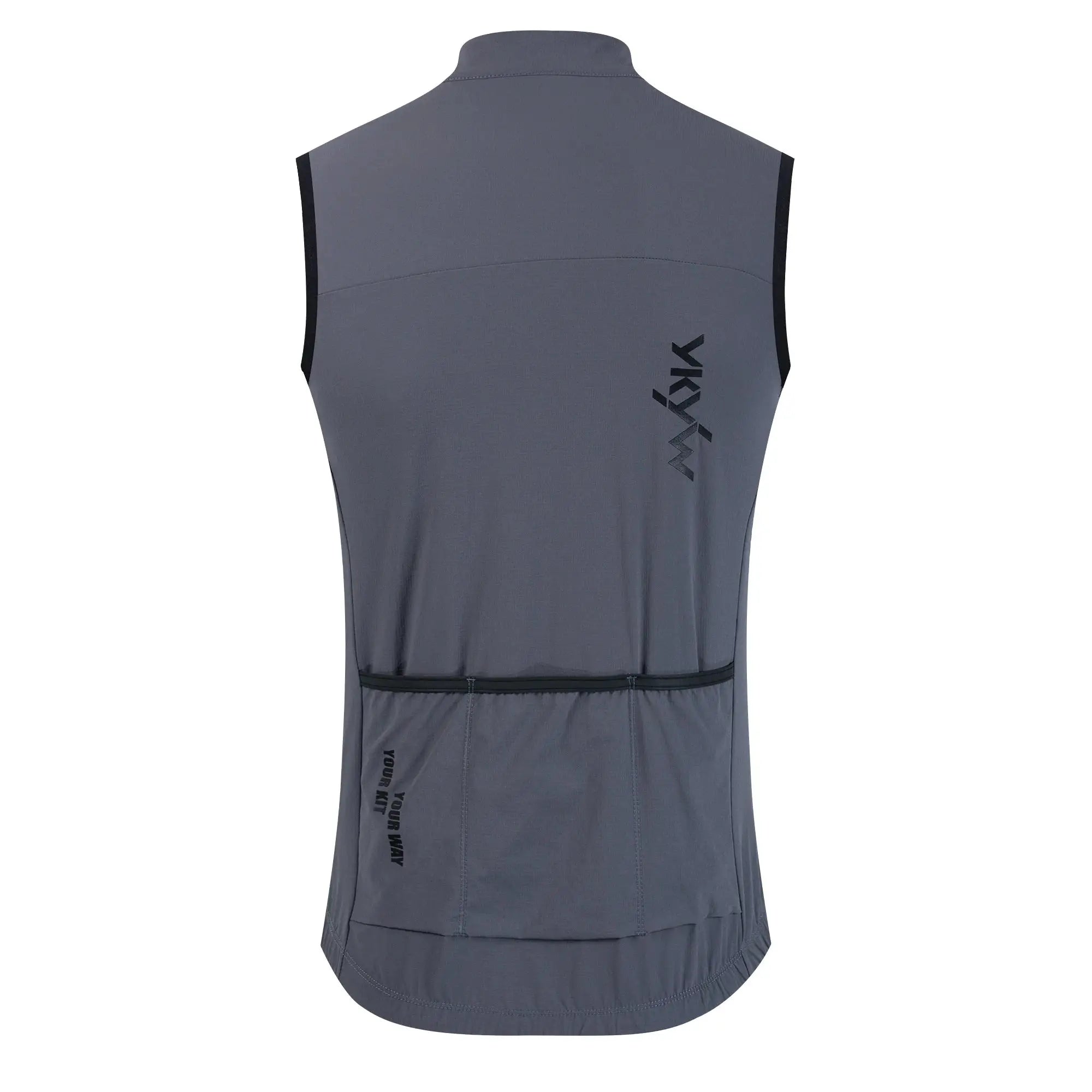YKYWBIKE men’s grey sleeveless cycling vest with windproof fleece, back view