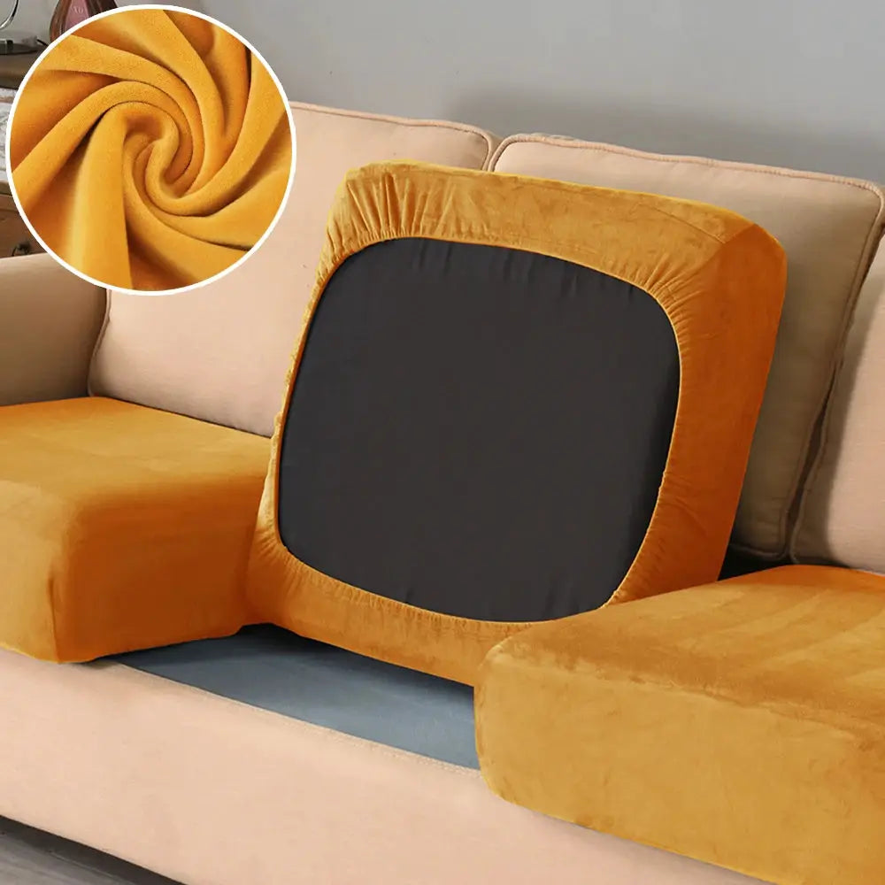 Simples Market orange soft velvet sofa slipcover for chaise lounge, elastic, removable, pet-friendly