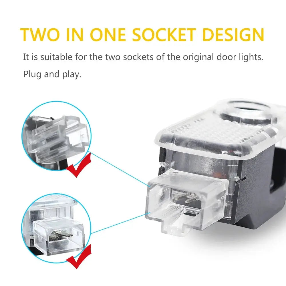 LED car door interior welcome light by Simples Market for Audi models, two-in-one socket design
