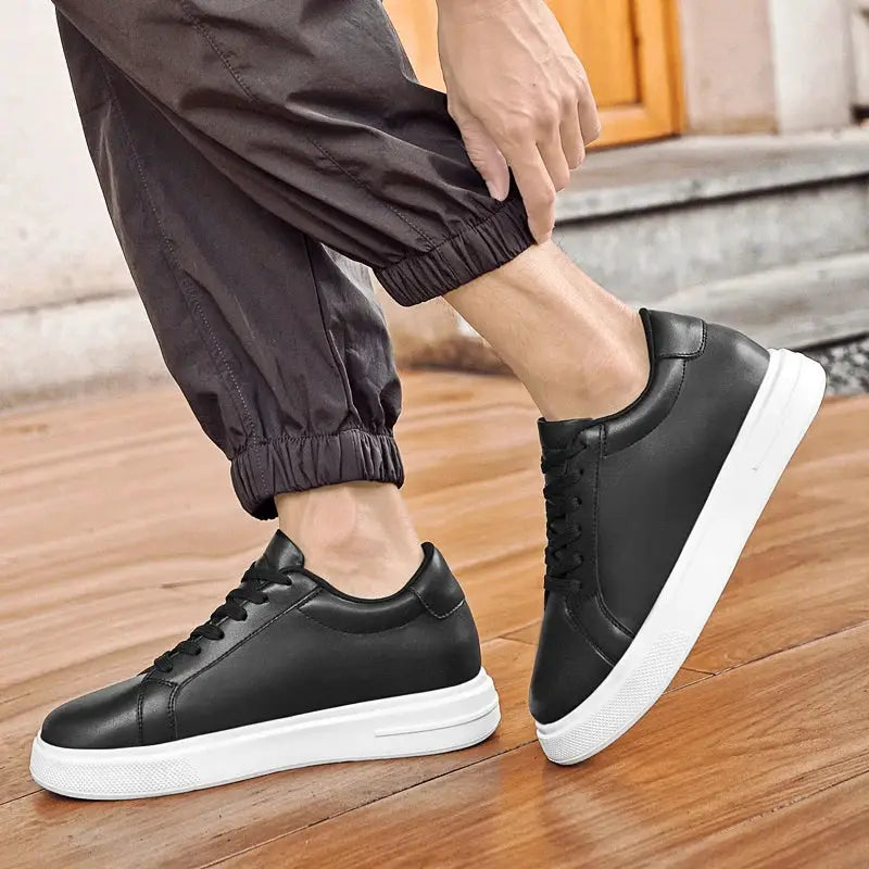 Men's leather height-enhancing sneakers by Simples Market, black with white sole
