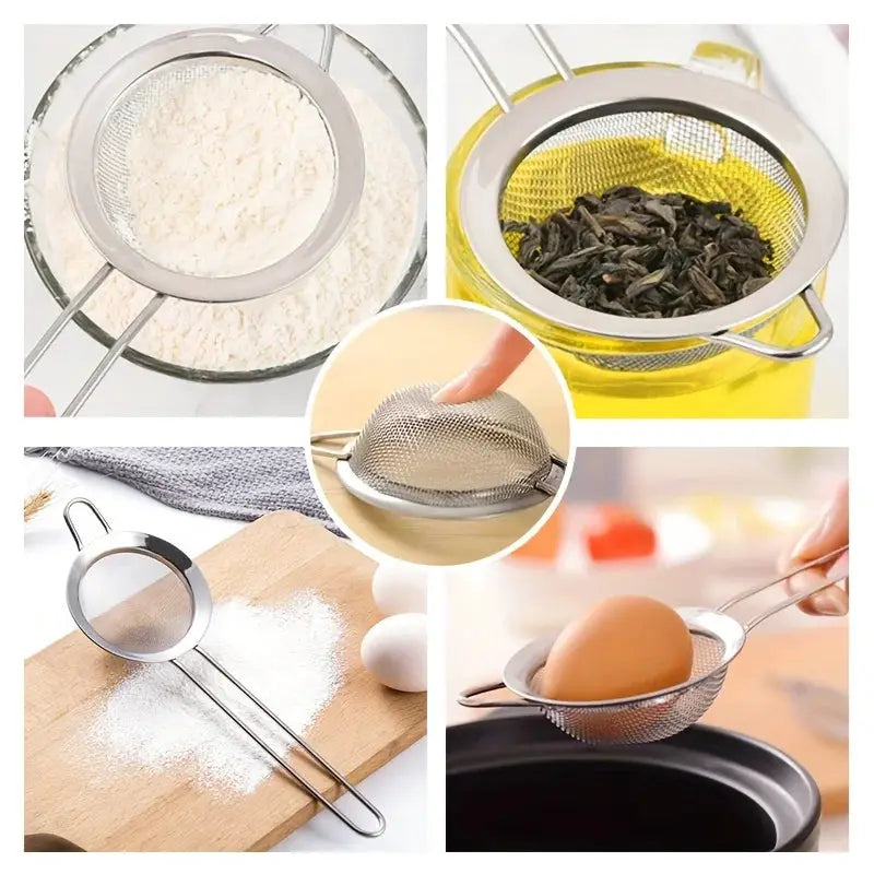 3 Piece Fine Mesh Strainer Set Stainless Steel Multipurpose Flour Sieve Sifter With Handle For Tea And Eggs Kitchen Tool