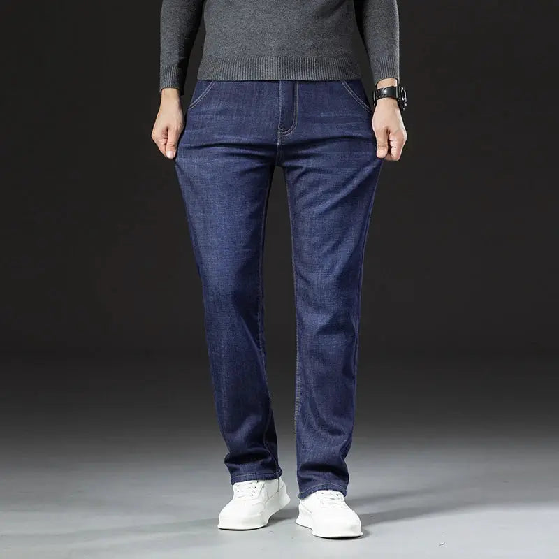 Men's Fleece Lined Denim Jeans Winter Warm Straight Fit High Waist Stretch Vaqueros Size 40