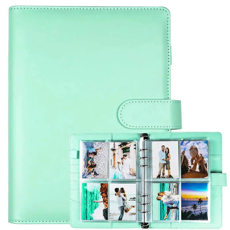 Simples Market mint green A5 PU leather binder with 6-ring rings and 4-pocket photo sleeves