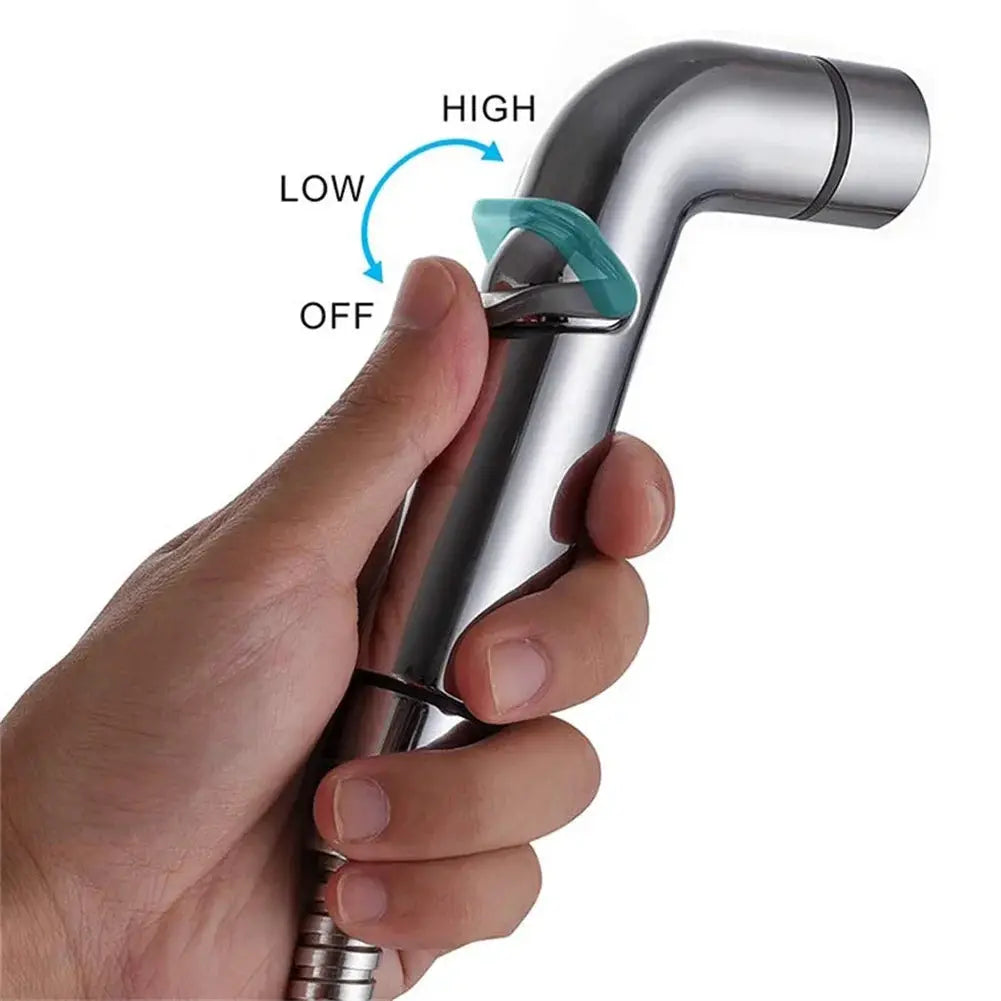 Simples Market chrome toilet bidet sprayer with adjustable flow and teal trigger