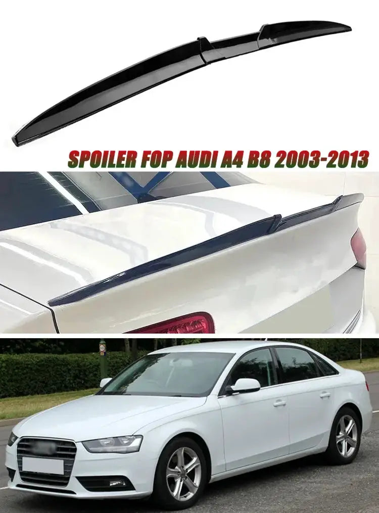 Simples Market rear spoiler kit for Audi A4 B8 (2003–2013), matte black soft plastic, 3-piece