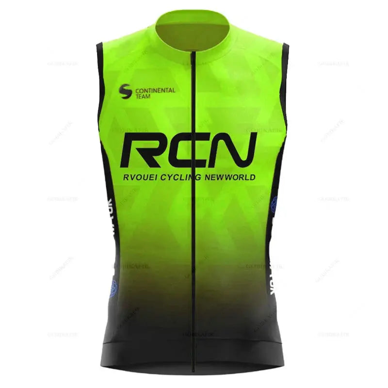 RCN cycling vest neon green to black gradient, sleeveless with front zipper