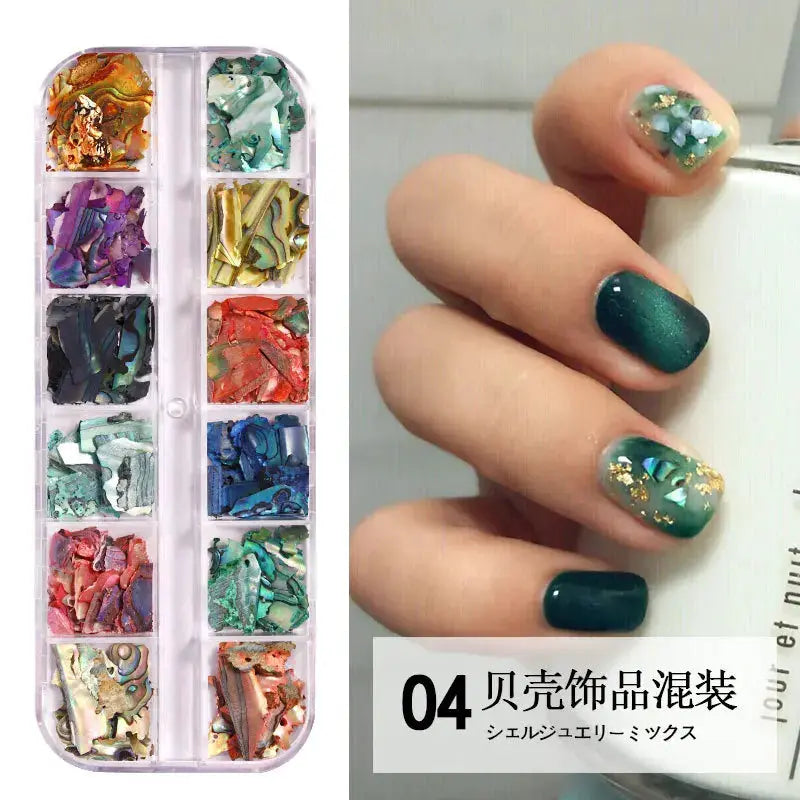 Aurora Abalone Shell Flakes Nail Charms 3D Irregular Slice Sequins Iridescent Natural Shell Shimmers For Nail Art