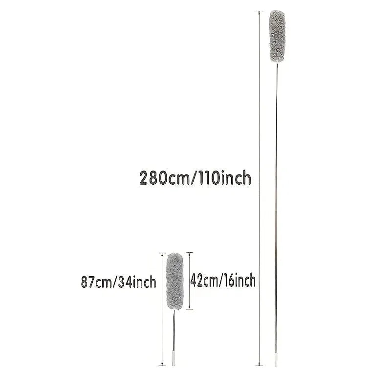 2.8m extendable gray chicken feather duster with curved head, electrostatic dust collector