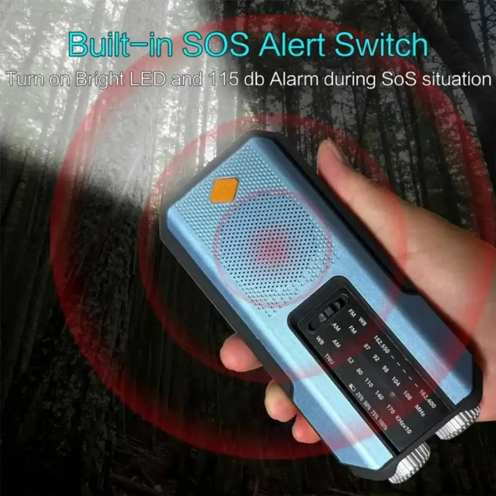 PulseGuard Solar Crank Emergency Radio With LED Flashlight NOAA Weather Updates 2000mAh Battery USB Charging