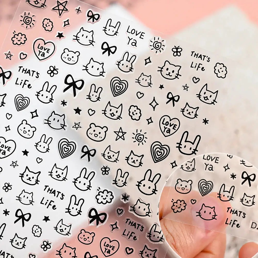 12-sheet cartoon black cat nail sticker set by Simples Market with kawaii icons