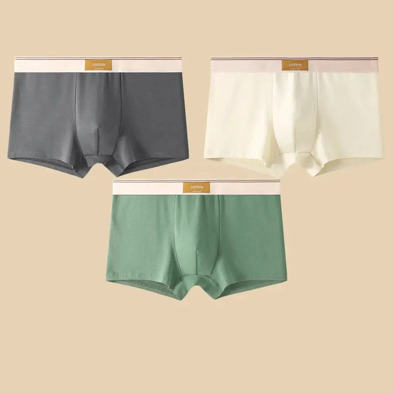 Men's Cotton Boxer Briefs Breathable Comfortable Solid Underwear