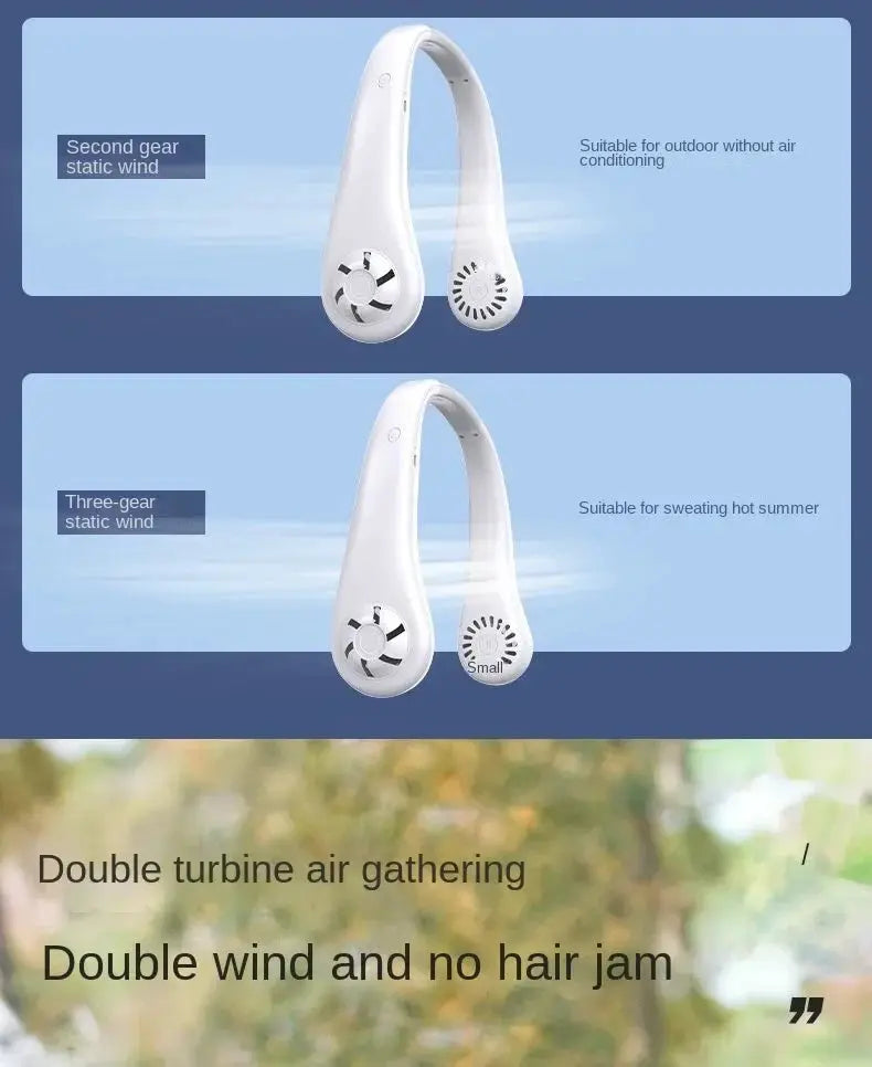 Simples Market hands-free neck fan, white bladeless wearable USB cooling device with 3 speeds