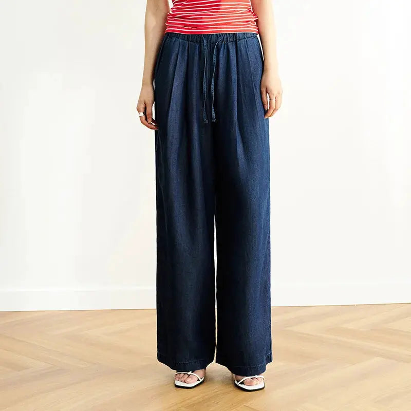Semir Elastic Waist Denim Pants Women Draped Fit Wide Leg Trousers