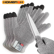 Anti-cutting gloves; metal mesh kitchen gloves with touch-screen compatibility, silver-gray