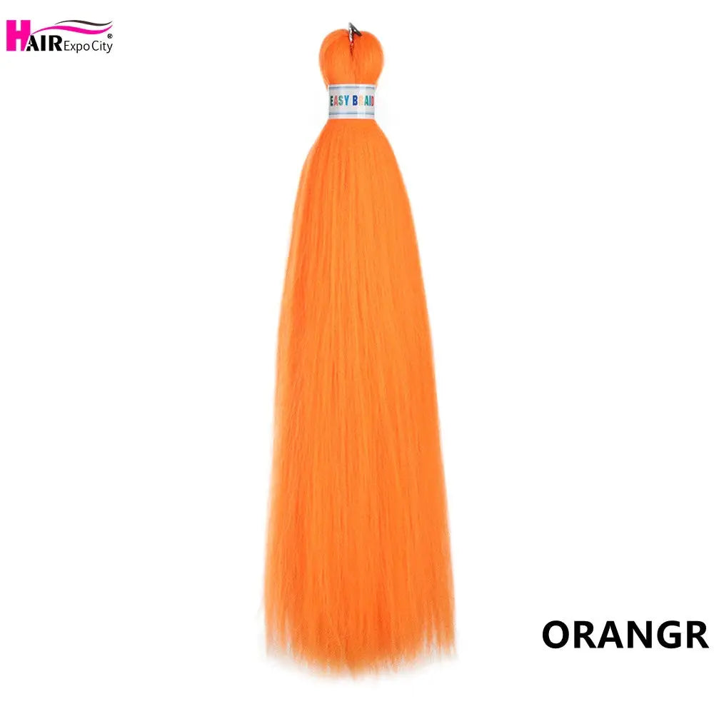 Easy Braids 26in synthetic jumbo braids hair extensions orange, pre-stretched; HAIR Expo City logo