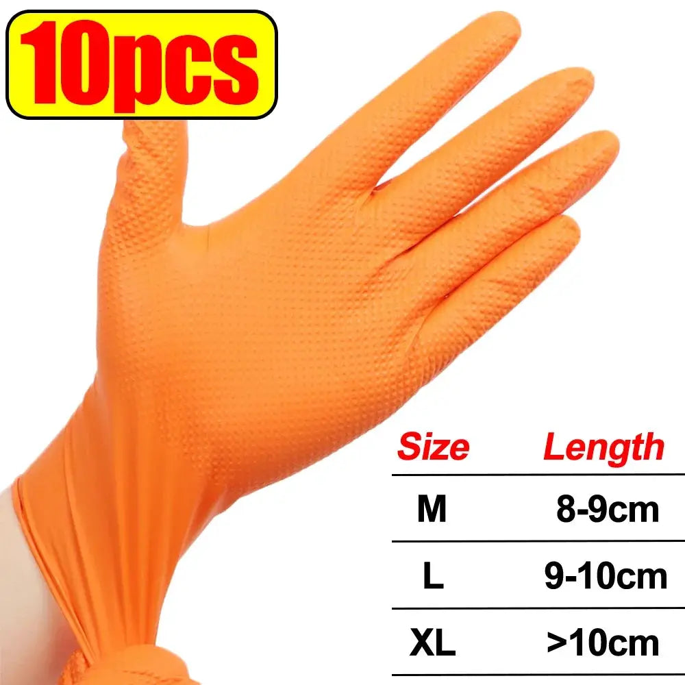 Heavy duty nitrile gloves, 8mil extra-thick with orange textured grip, 10pcs