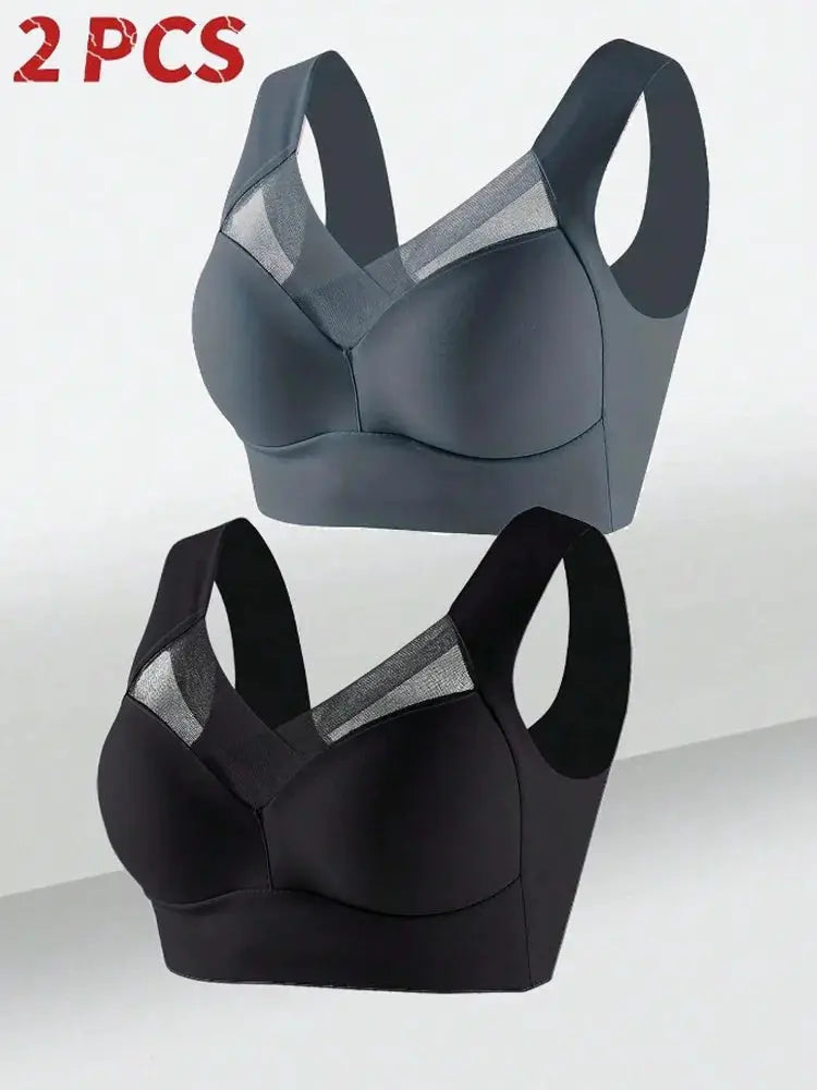 AuroraFit 2 Pack Women Lace Sport Bras Set Wireless Seamless Backless Bralette Plus Size L To 3XL