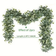 Lush 70.8 Inch Faux Eucalyptus Garland With White Flowers For Home And Holiday Decor Wall Hanging Yard And Party Accents