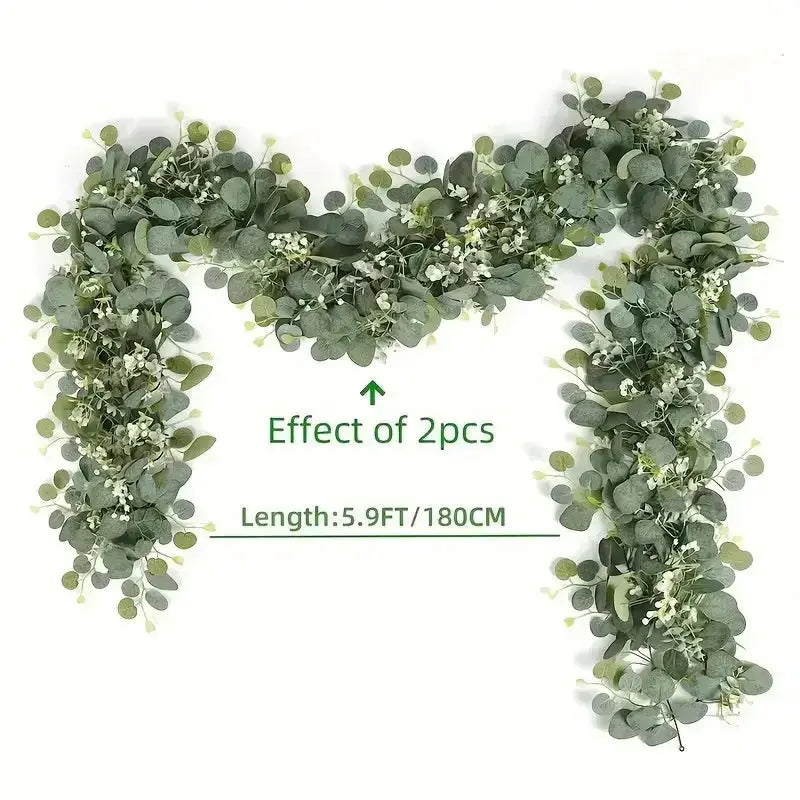 Lush 70.8 Inch Faux Eucalyptus Garland With White Flowers For Home And Holiday Decor Wall Hanging Yard And Party Accents