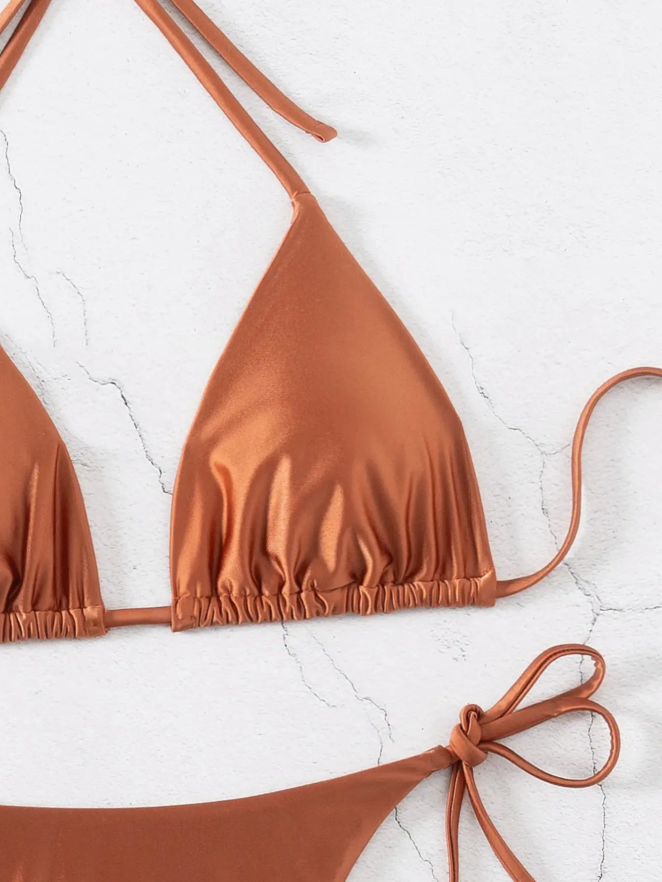 Triangle bikini set in burnt orange with adjustable string ties